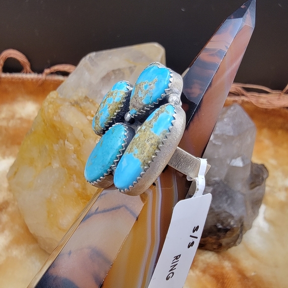 NEW Sterling Silver No. 8 Mine Turquoise Adjustable Statement Ring Chunky Heart - Picture 4 of 14